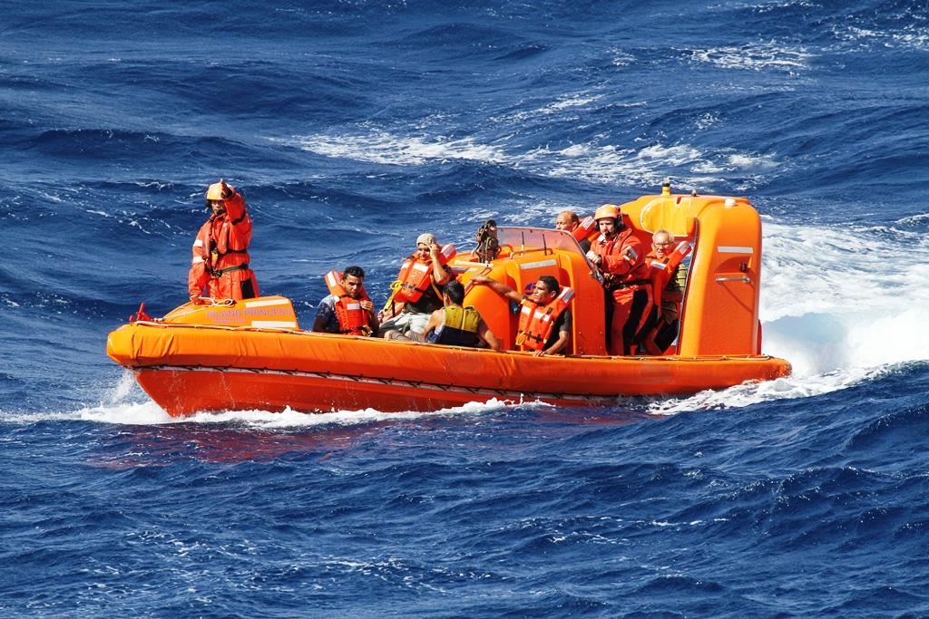The Island Princess' Fast Rescue boat, with rescued survivors of the vessel Water Spirit.